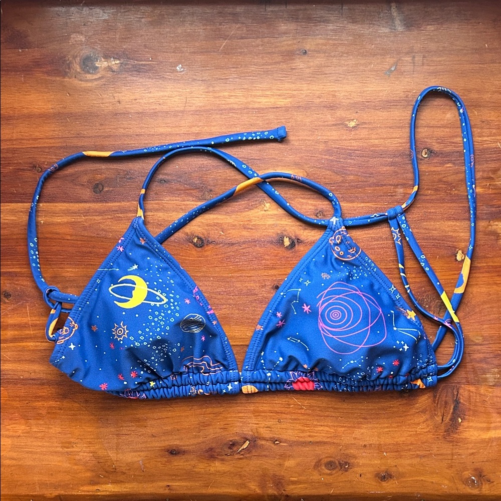 Space Print Triangle String Bikini Top Women's Small